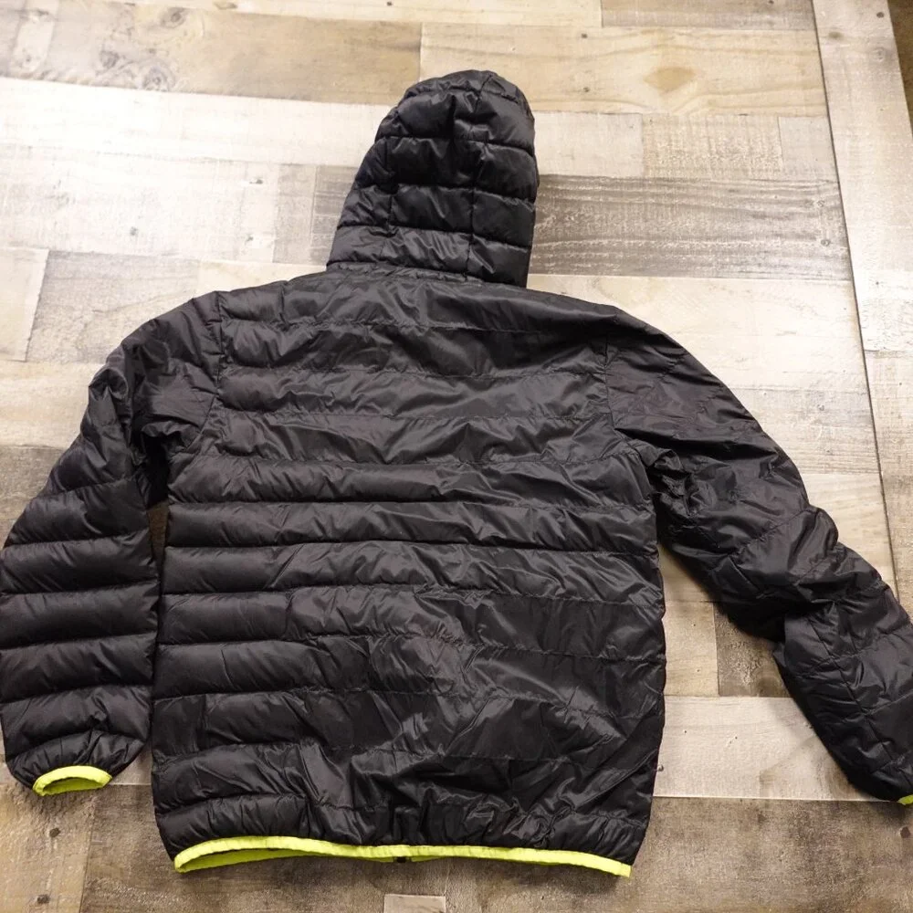 Eddie Bauer Kids Hooded‎ Down Puffer Jacket Large (14/16) Black Neon Trim